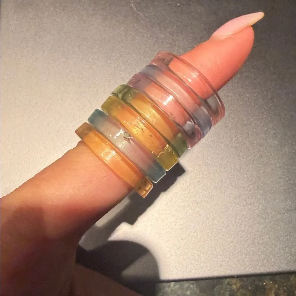 Set of Colorful Clear Acrylic Rings - 7 Rings - Pastel Colors